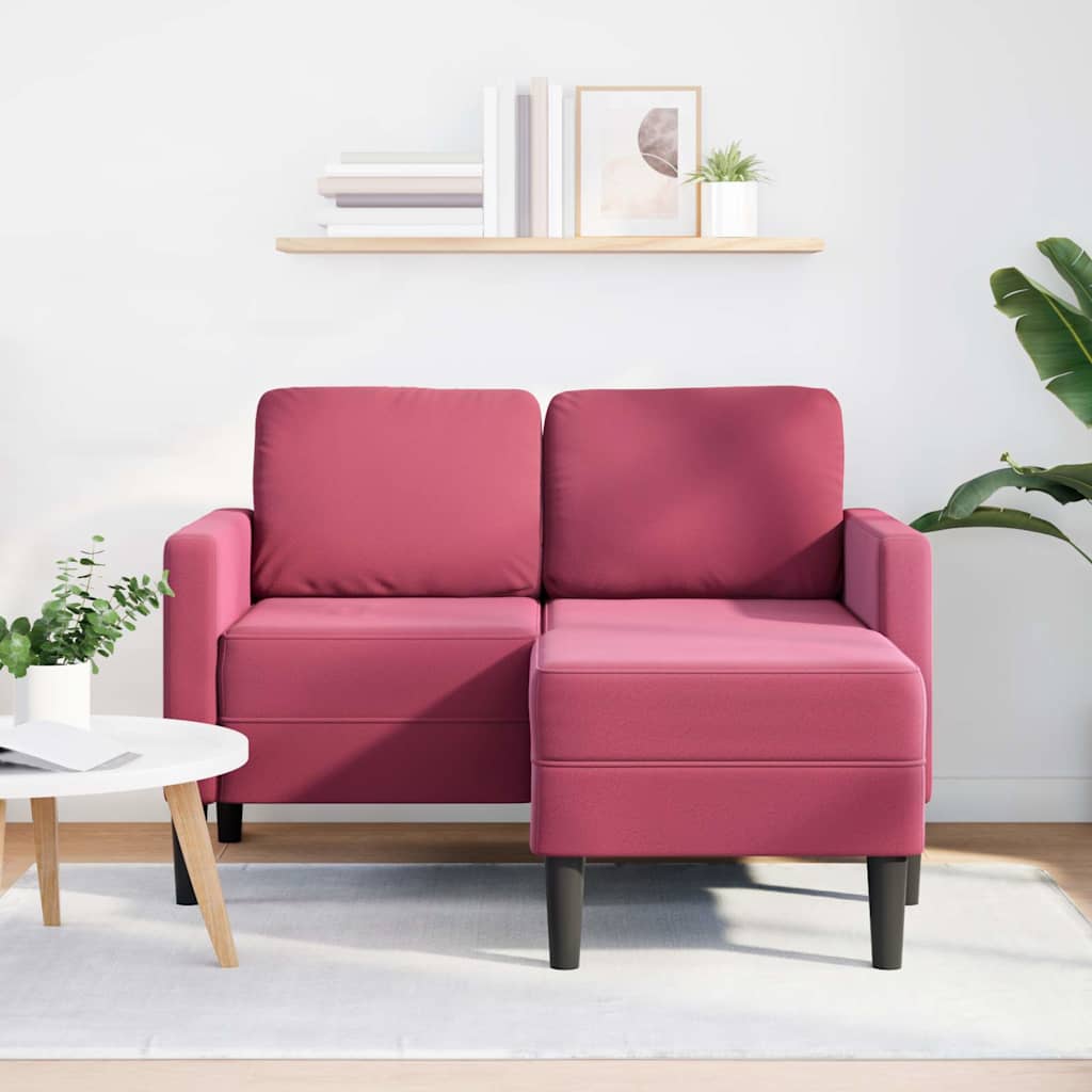 2-Sitzer-Sofa mit Chaiselongue L-Form Weinrot 125 cm Samt