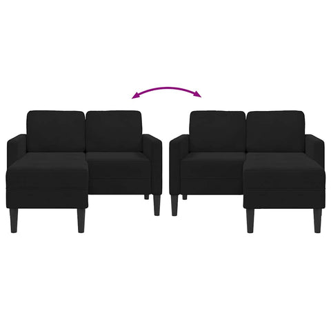 2-Sitzer-Sofa mit Chaiselongue L-Form Schwarz 125 cm Samt