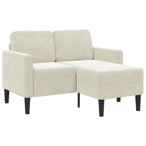 2-Sitzer-Sofa mit Chaiselongue L-Form Creme 125 cm Samt