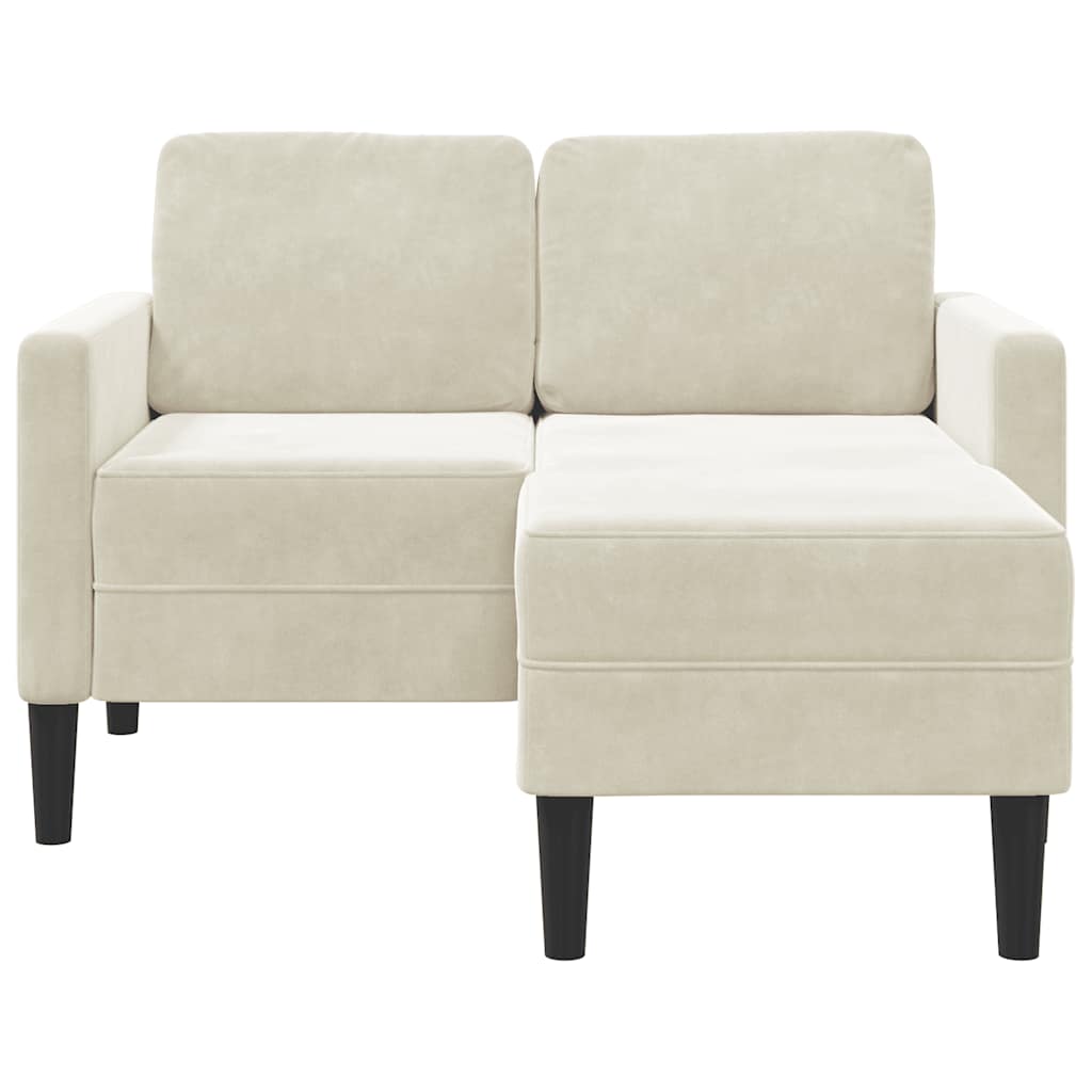 2-Sitzer-Sofa mit Chaiselongue L-Form Creme 125 cm Samt