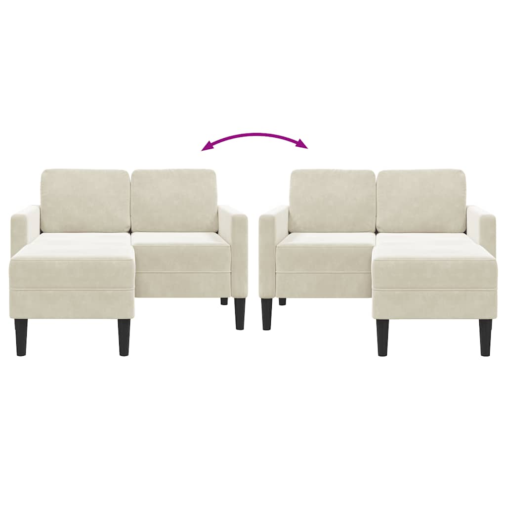 2-Sitzer-Sofa mit Chaiselongue L-Form Creme 125 cm Samt