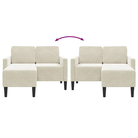 2-Sitzer-Sofa mit Chaiselongue L-Form Creme 125 cm Samt