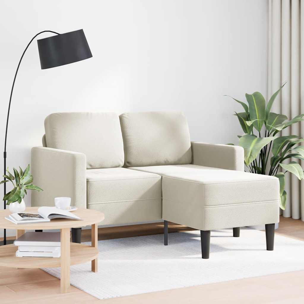 2-Sitzer-Sofa mit Chaiselongue L-Form Creme 125 cm Samt