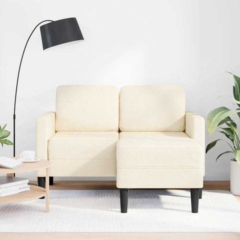 2-Sitzer-Sofa mit Chaiselongue L-Form Creme 125 cm Leinen