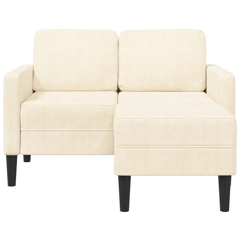 2-Sitzer-Sofa mit Chaiselongue L-Form Creme 125 cm Leinen