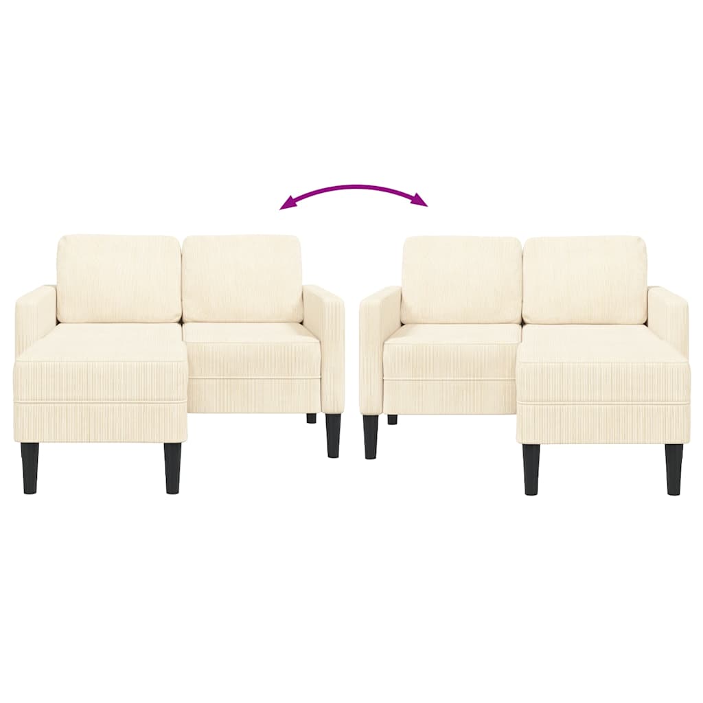 2-Sitzer-Sofa mit Chaiselongue L-Form Creme 125 cm Leinen