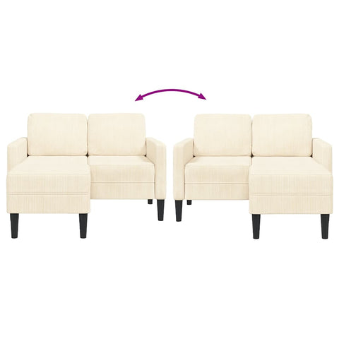 2-Sitzer-Sofa mit Chaiselongue L-Form Creme 125 cm Leinen