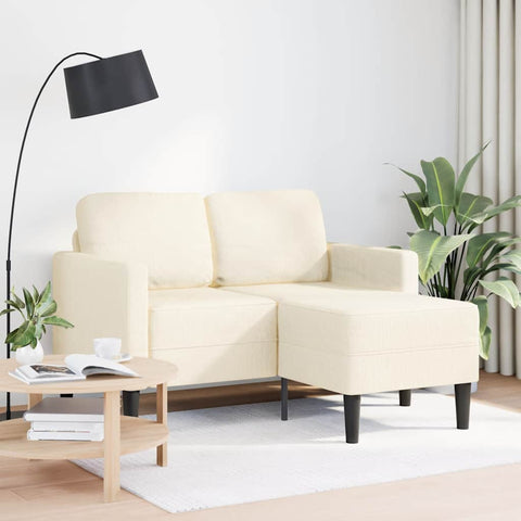 2-Sitzer-Sofa mit Chaiselongue L-Form Creme 125 cm Leinen