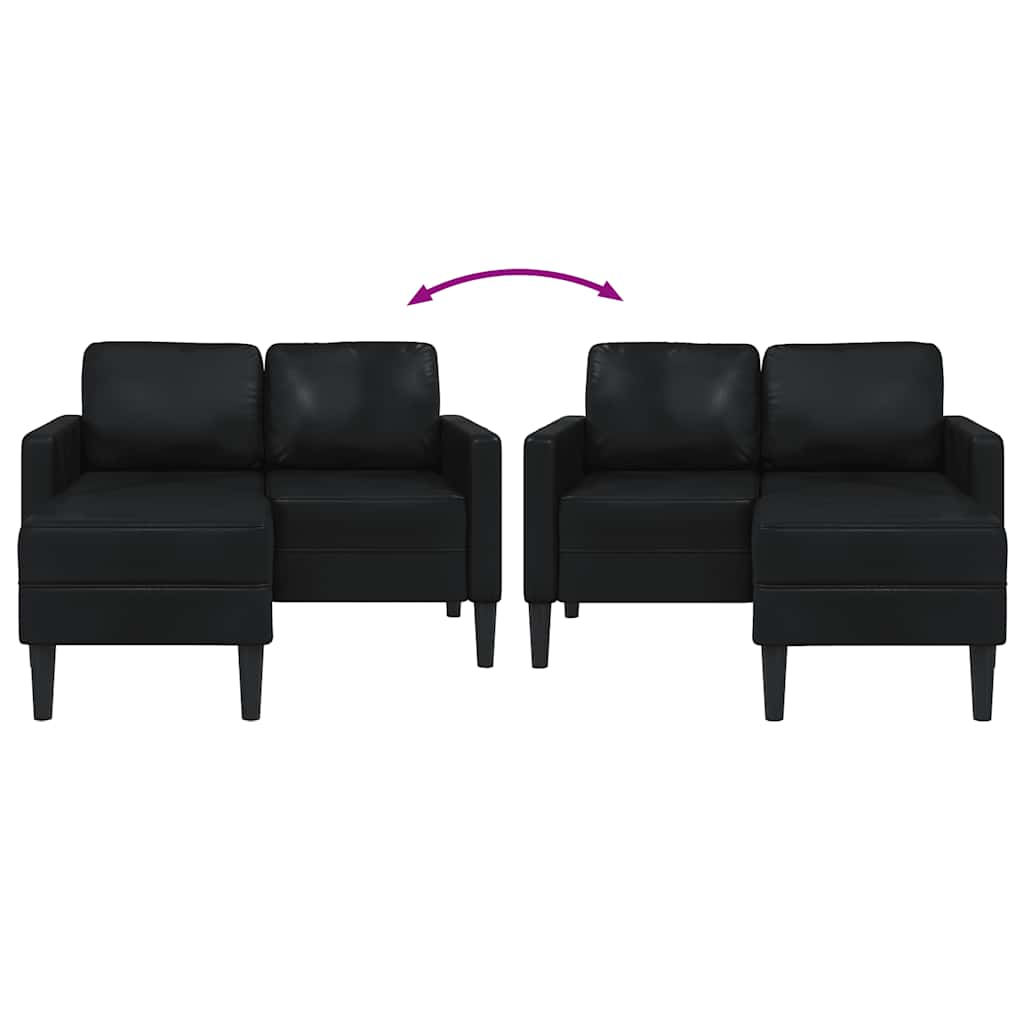 2-Sitzer-Sofa mit Chaiselongue L-Form Schwarz 125 cm Kunstleder