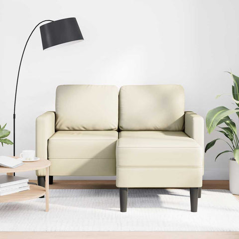 2-Sitzer-Sofa mit Chaiselongue L-Form Creme 125 cm Kunstleder