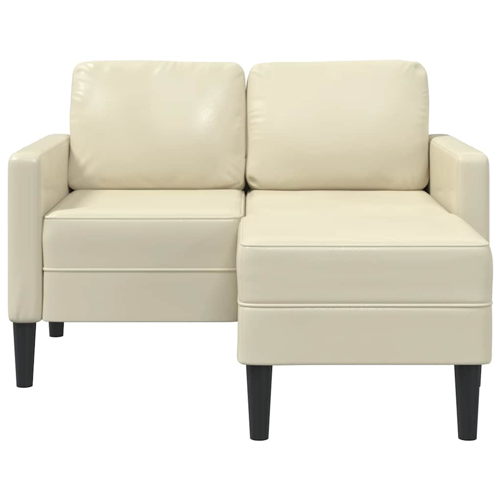 2-Sitzer-Sofa mit Chaiselongue L-Form Creme 125 cm Kunstleder