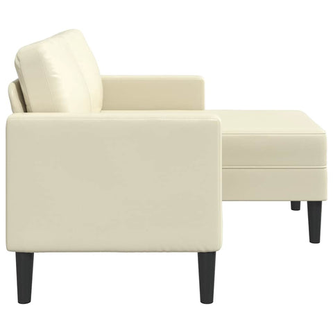 2-Sitzer-Sofa mit Chaiselongue L-Form Creme 125 cm Kunstleder