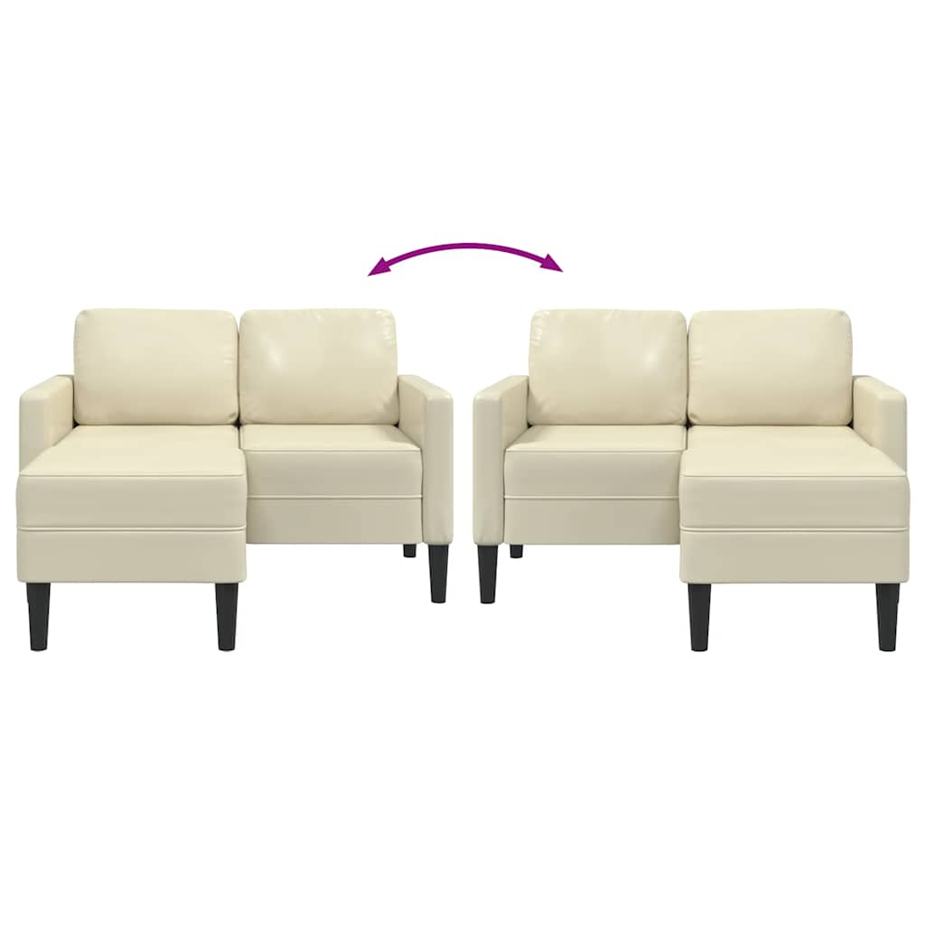 2-Sitzer-Sofa mit Chaiselongue L-Form Creme 125 cm Kunstleder