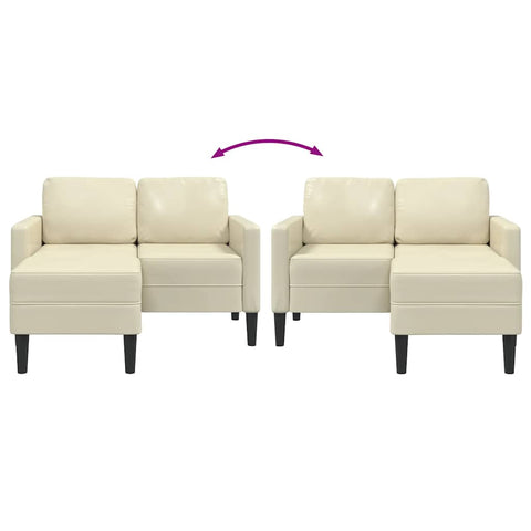 2-Sitzer-Sofa mit Chaiselongue L-Form Creme 125 cm Kunstleder