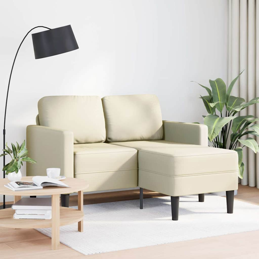 2-Sitzer-Sofa mit Chaiselongue L-Form Creme 125 cm Kunstleder