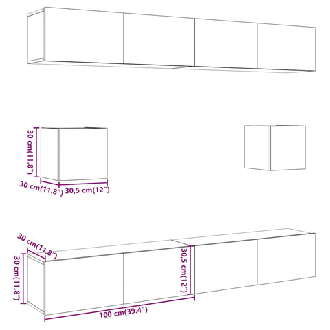 6-tlg. TV-Schrank-Set Wandmontage Altholz-Optik Holzwerkstoff