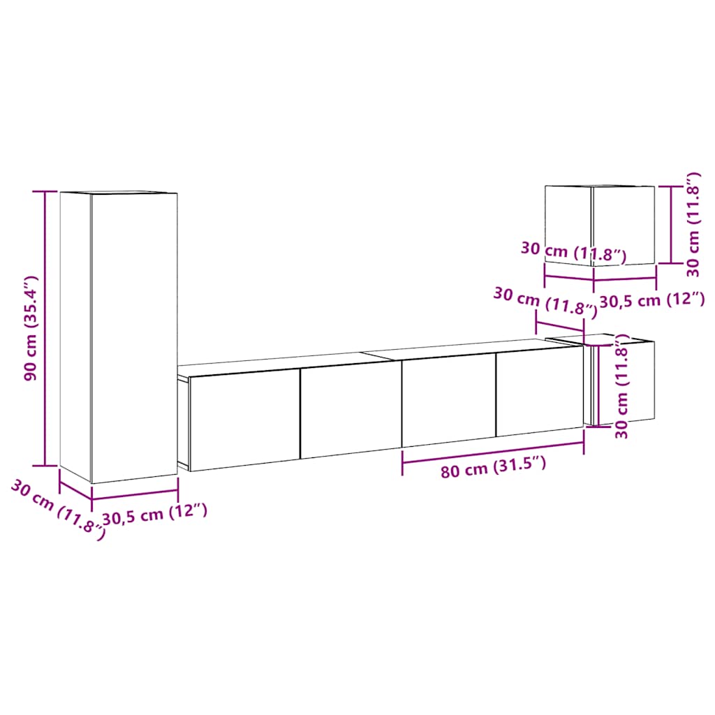 5-tlg. TV-Schrank-Set Wandmontage Artisan-Eiche Holzwerkstoff