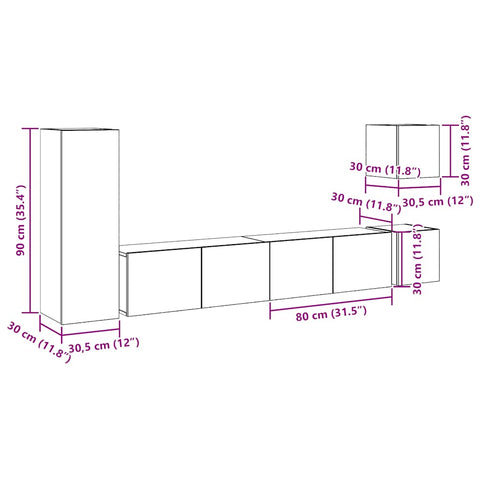 5-tlg. TV-Schrank-Set Wandmontage Artisan-Eiche Holzwerkstoff