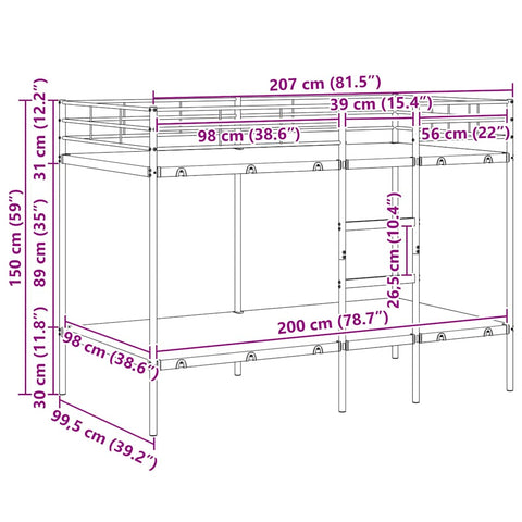 Etagenbett ohne Matratze Schwarz 100x200 cm Stahl
