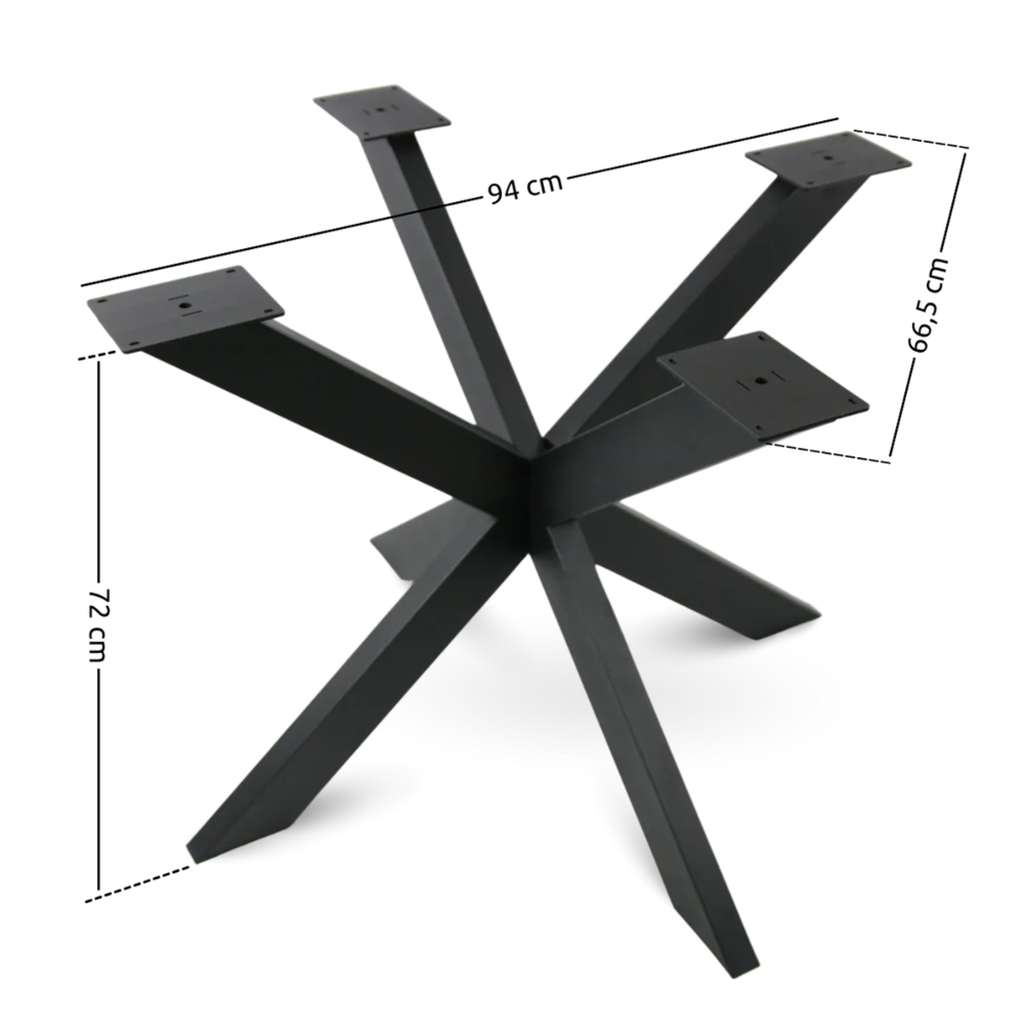 Abmessungen_H4H375 Hora Spider Tischgestell schwarz Metall 94 cm breit 72 cm hoch 150 kg