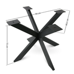 Abmessungen_H4H375 Hora Spider Tischgestell schwarz Metall 94 cm breit 72 cm hoch 150 kg