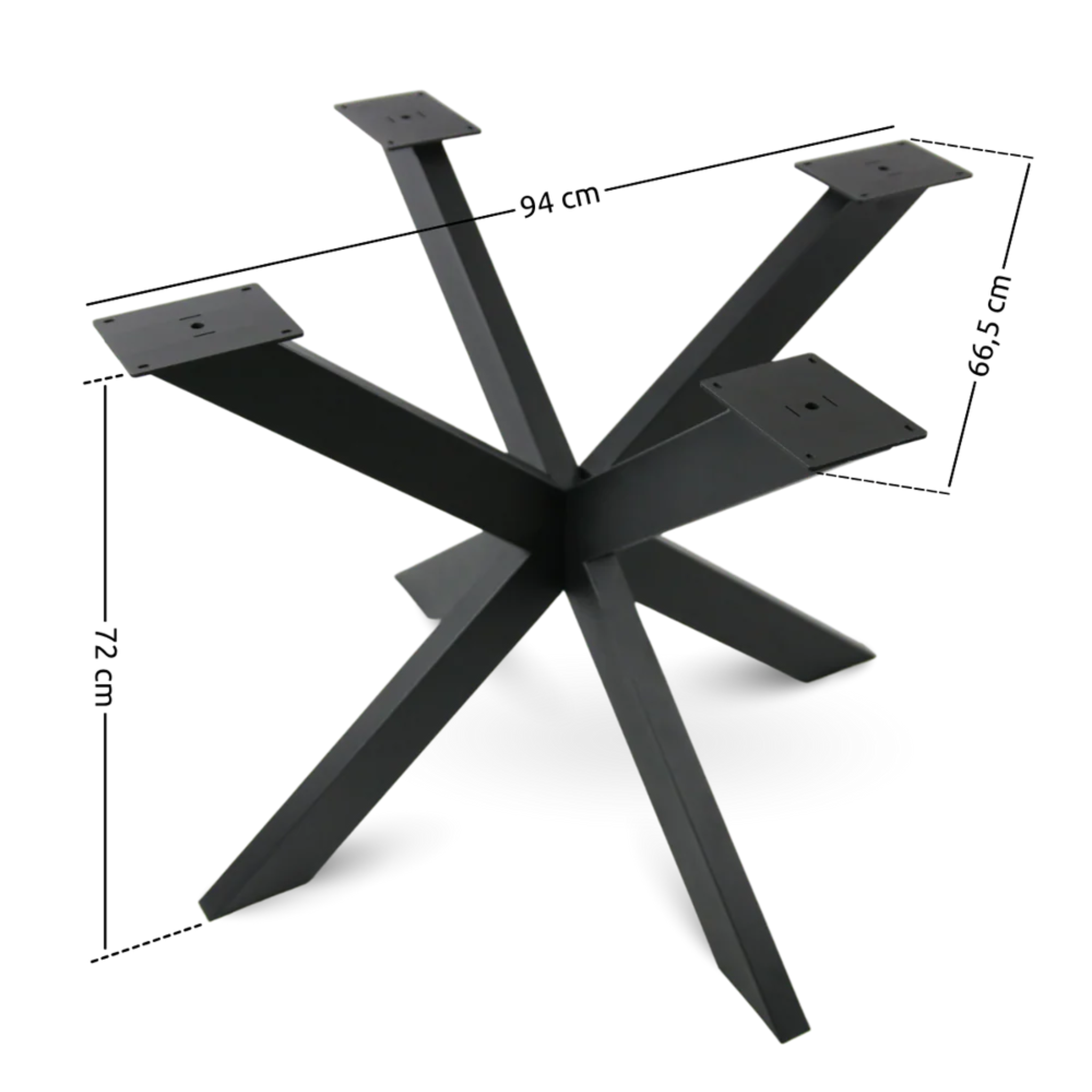 Abmessungen_H4H375 Hora Spider Tischgestell schwarz Metall 94 cm breit 72 cm hoch 150 kg