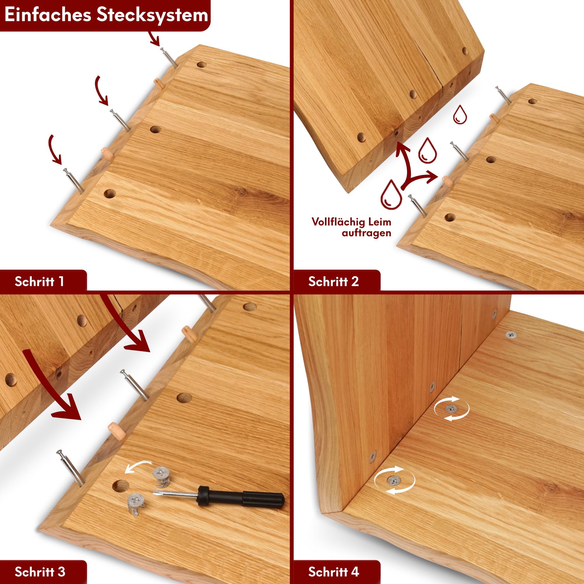 Holzbank Hocker aus massiver Eiche mit Baumkante