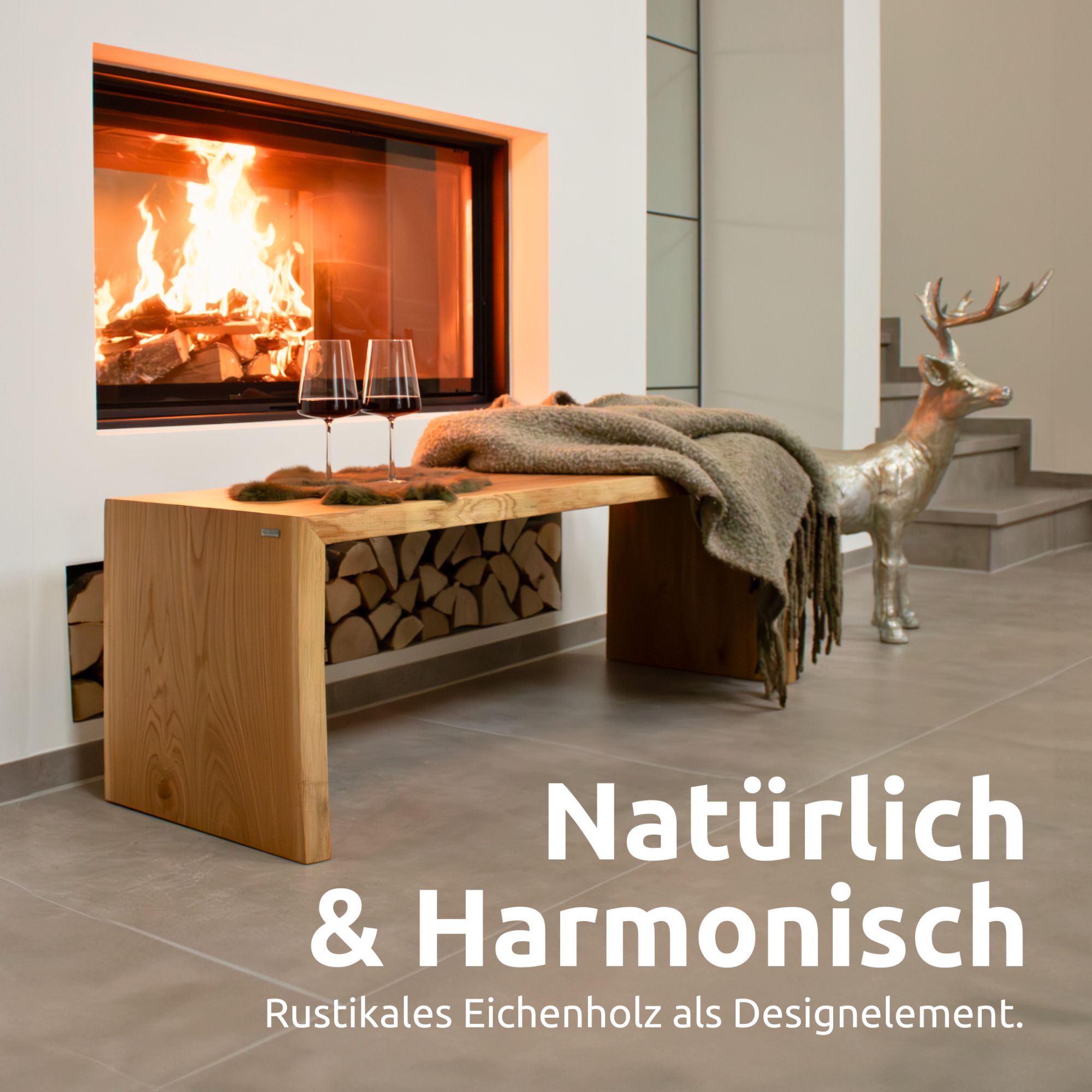 Holzbank Hocker aus massiver Eiche mit Baumkante