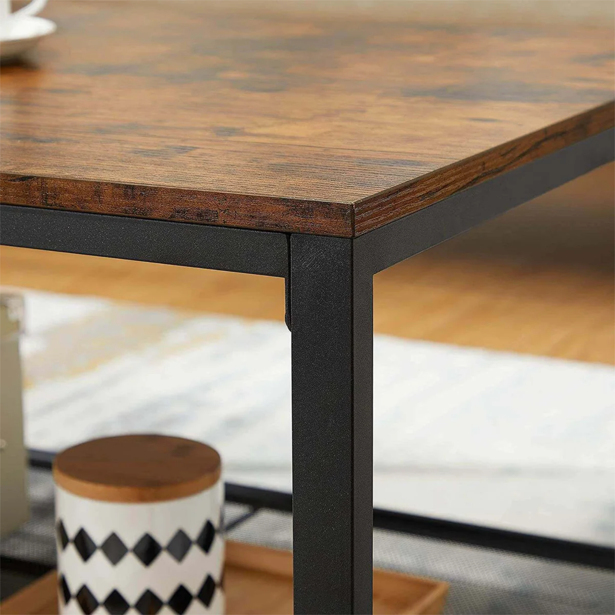 kalb | Couchtisch, Wohnzimmertisch, Holz & schwarzes Metall, stabil & langlebig, Couch Tisch für Wohnzimmer & Sofa, moderner Industrial Stil