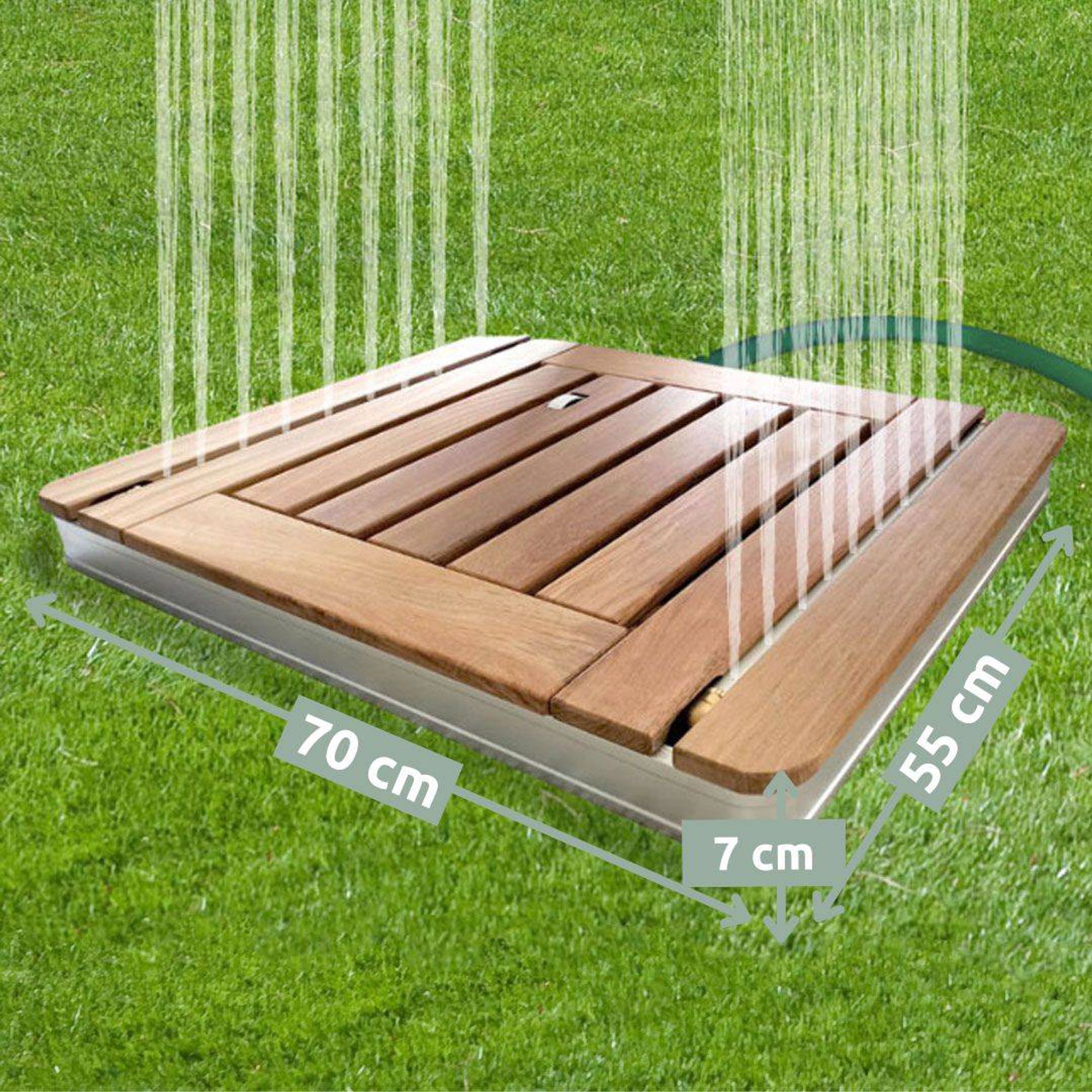 Bodendusche Gartendusche, eckig, mit Teak-Oberfläche