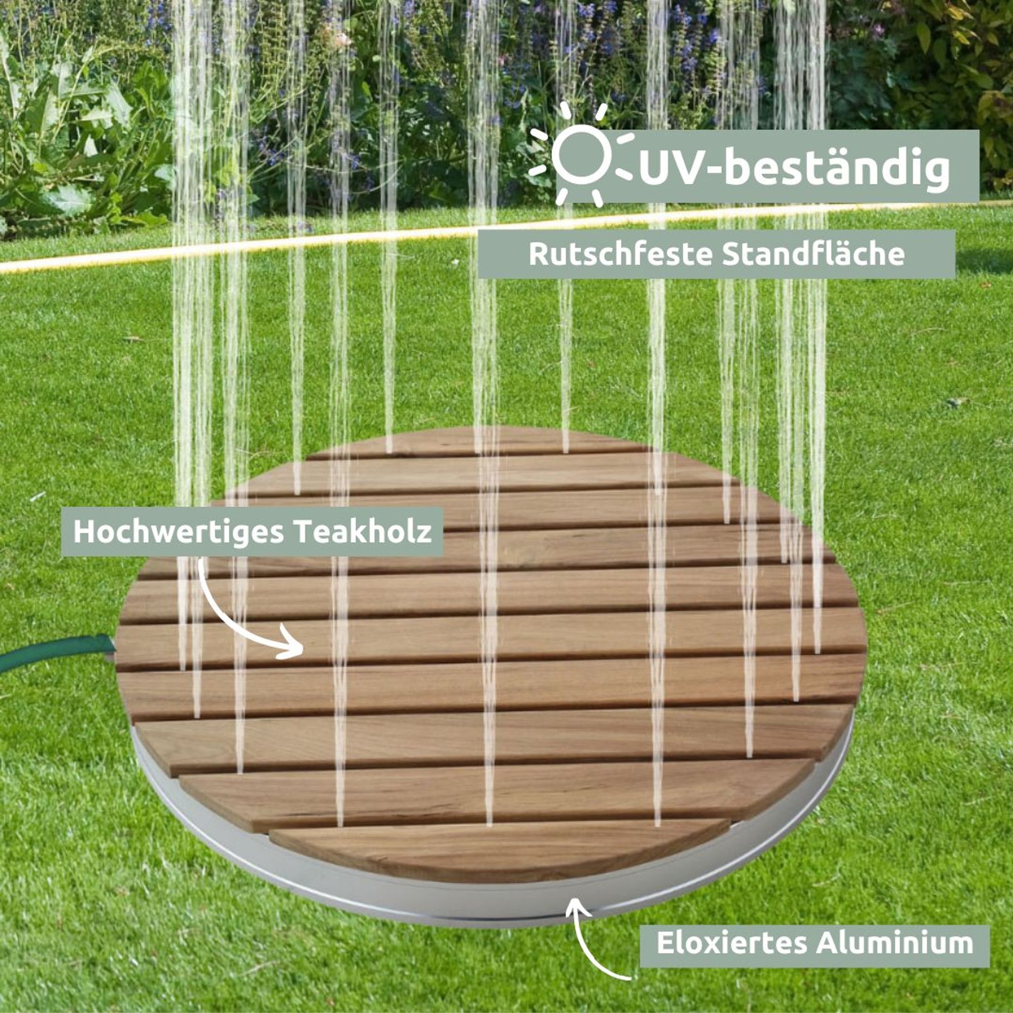 Bodendusche Gartendusche, rund, Teak-Oberfläche