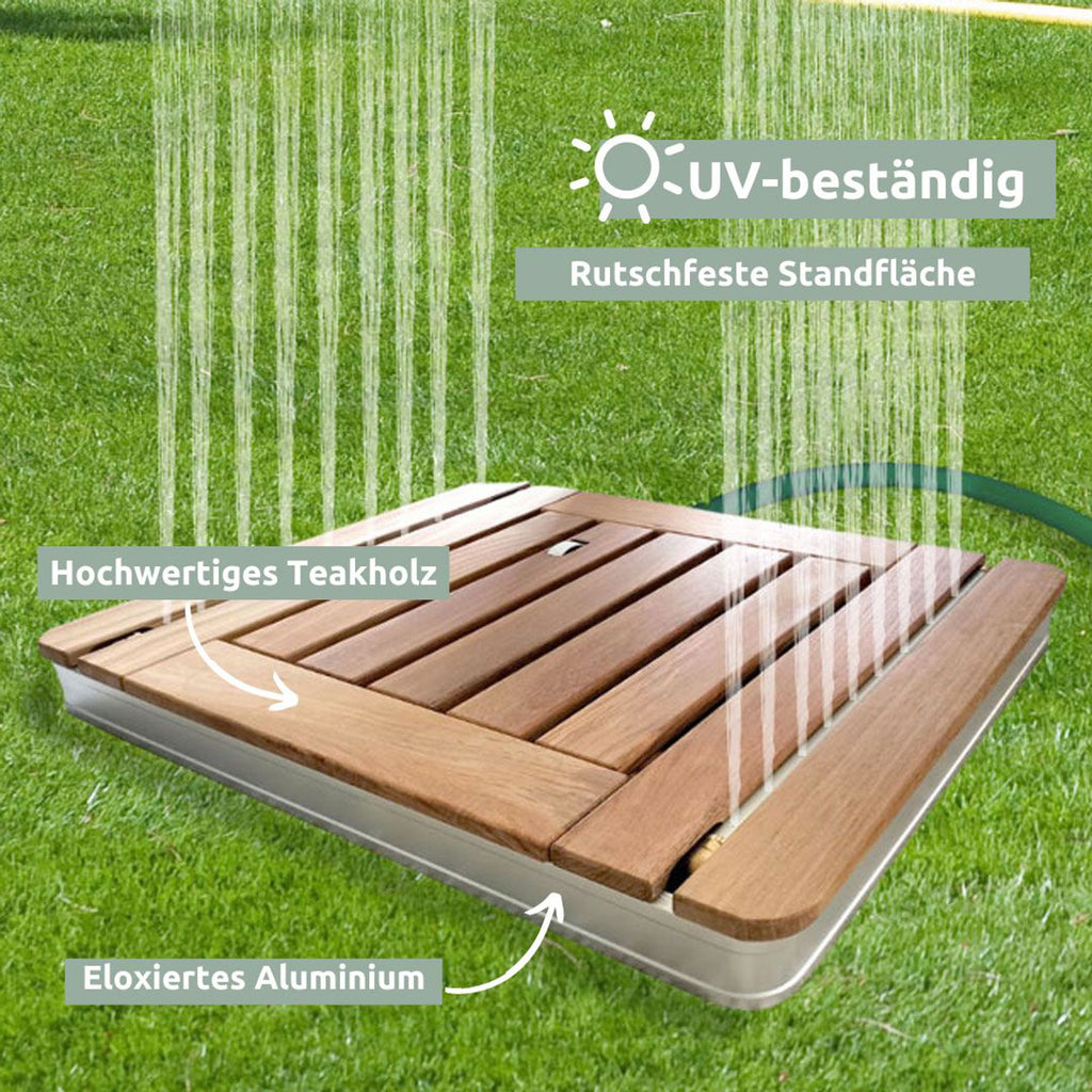 Bodendusche Gartendusche, eckig, mit Teak-Oberfläche