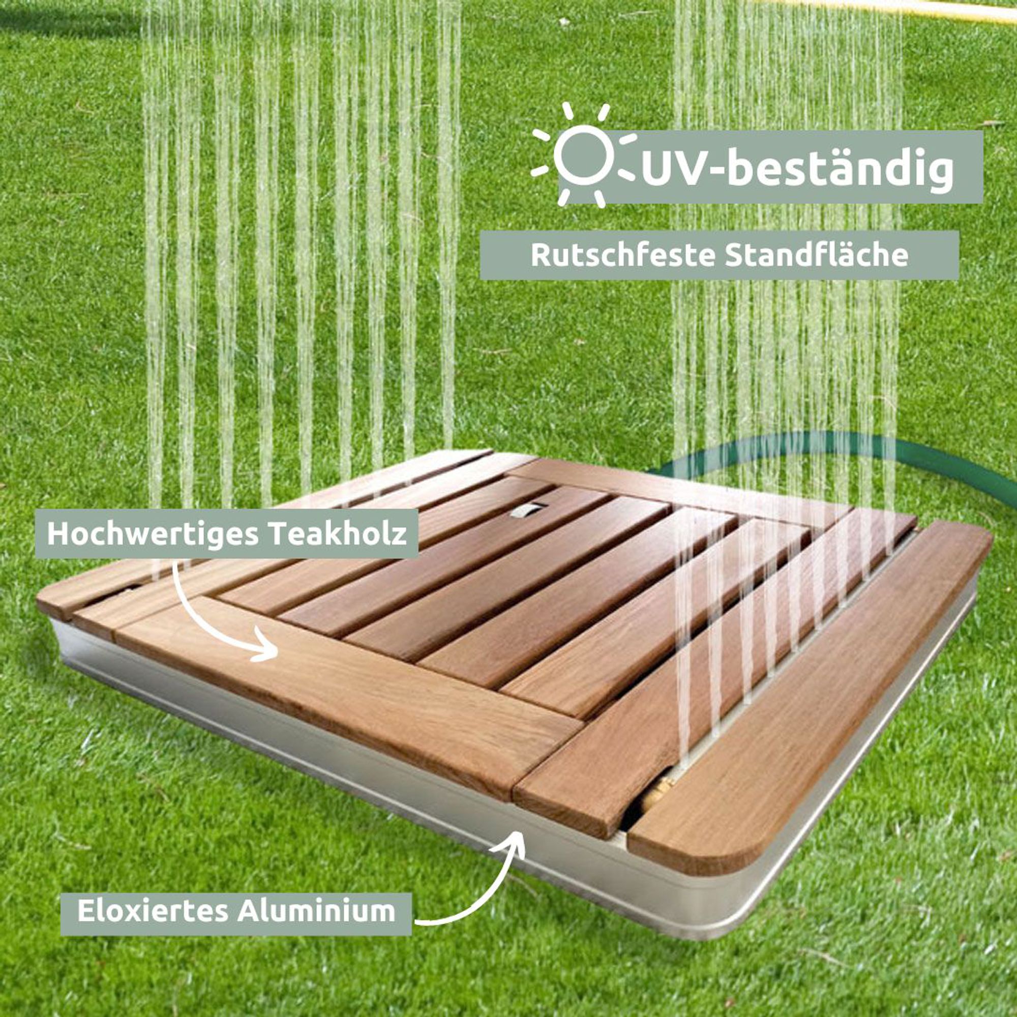 Bodendusche Gartendusche, eckig, mit Teak-Oberfläche