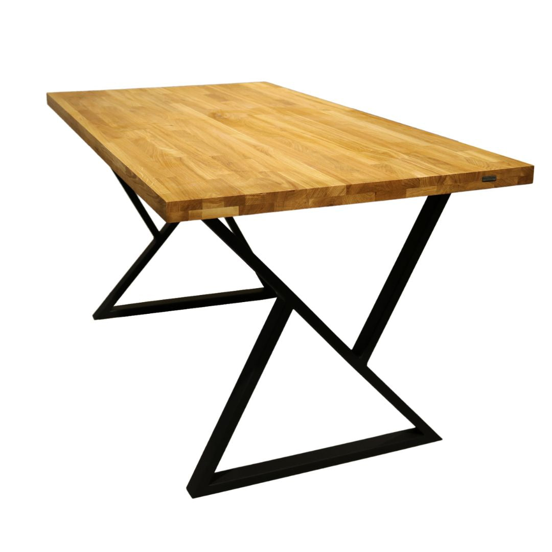 DesignohneTitel_51_43118da9-2b1c-4fb7-ab78-81c6e97329dc Tisch mit Tischplatte 200 x 100 cm ohne Baumkante aus massiver Eiche mit Aufdopplung am Rand - verschiedene Tischbeine zur Auswahl X-Struktur Gestell