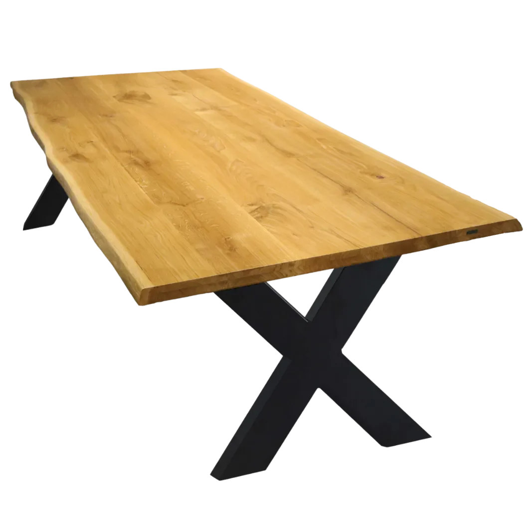 Eichentisch-Aufgedoppelt Massivholztisch Eiche 180x100 cm mit Baumkante aufgedoppelt 4 cm / Hora X