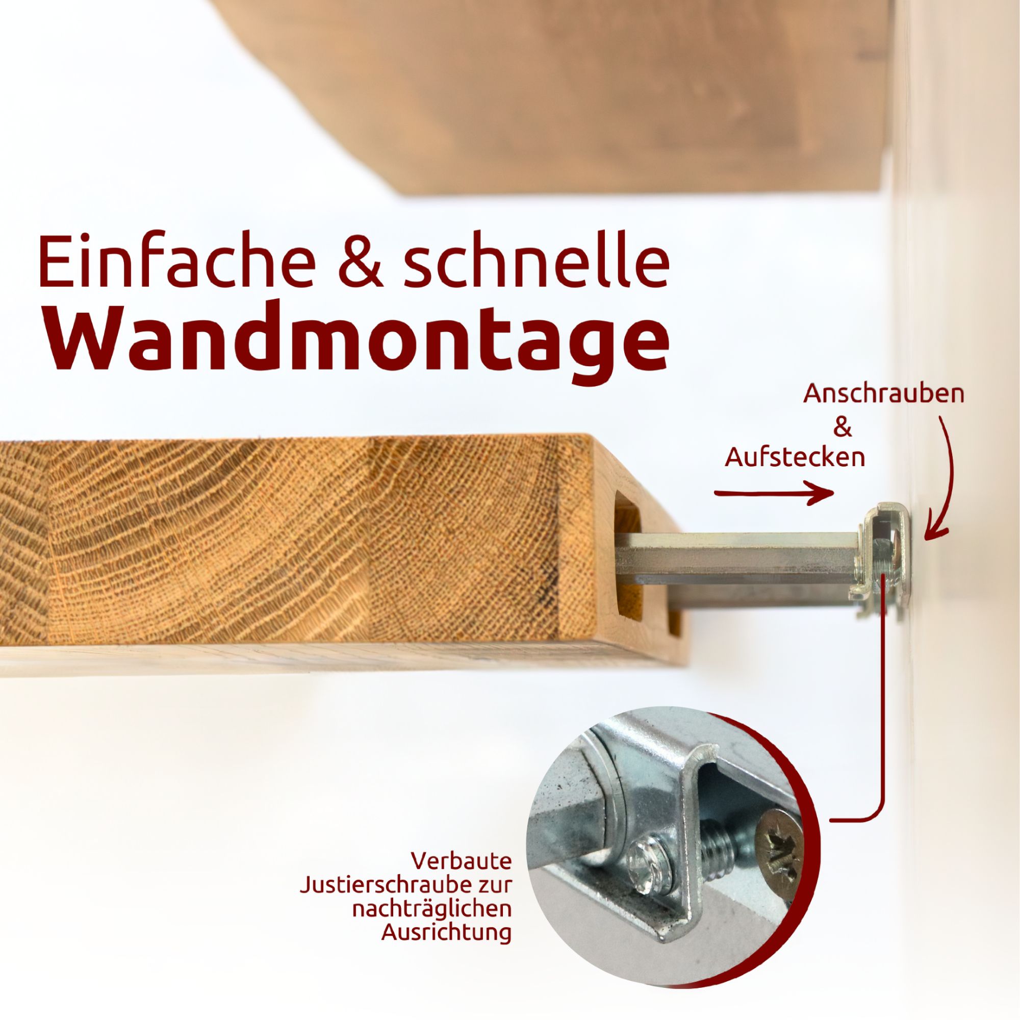 Schwebendes Wandregal aus massiver Eiche – Natur geöltes Massivholz Regal für stilvolle Wanddekoration