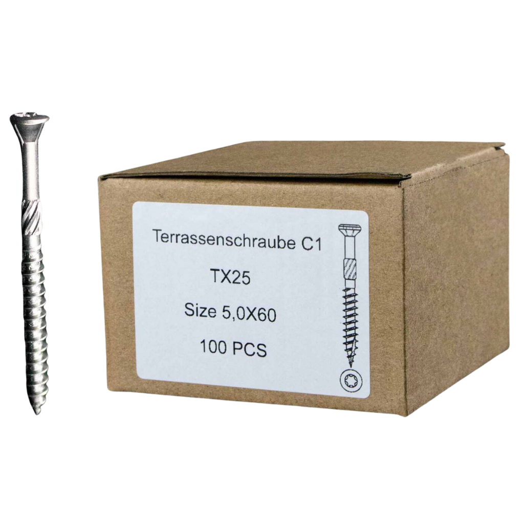 100 Stück Terrassenschrauben aus Edelstahl 5x60 mit Torx Kopf