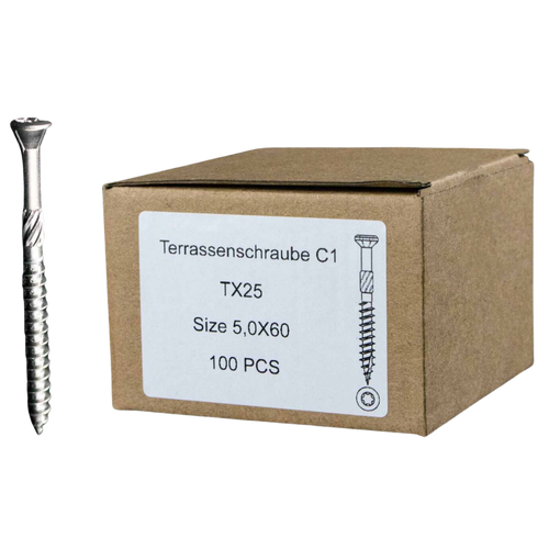 100 Stück Terrassenschrauben aus Edelstahl 5x60 mit Torx Kopf