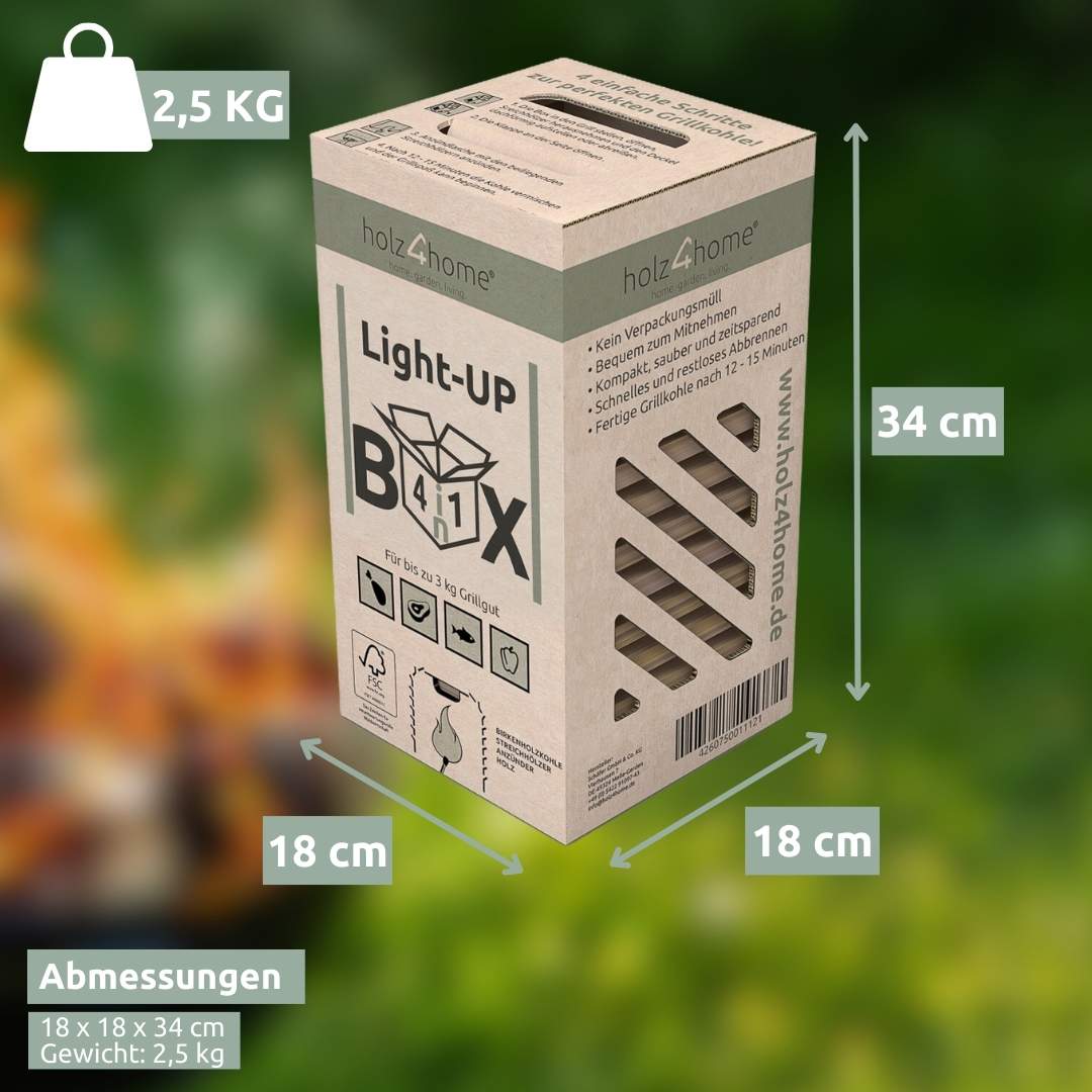Light-UP-Box 4in1 Grillbox Grillkohle Grillholzkohle6x LightUP Box