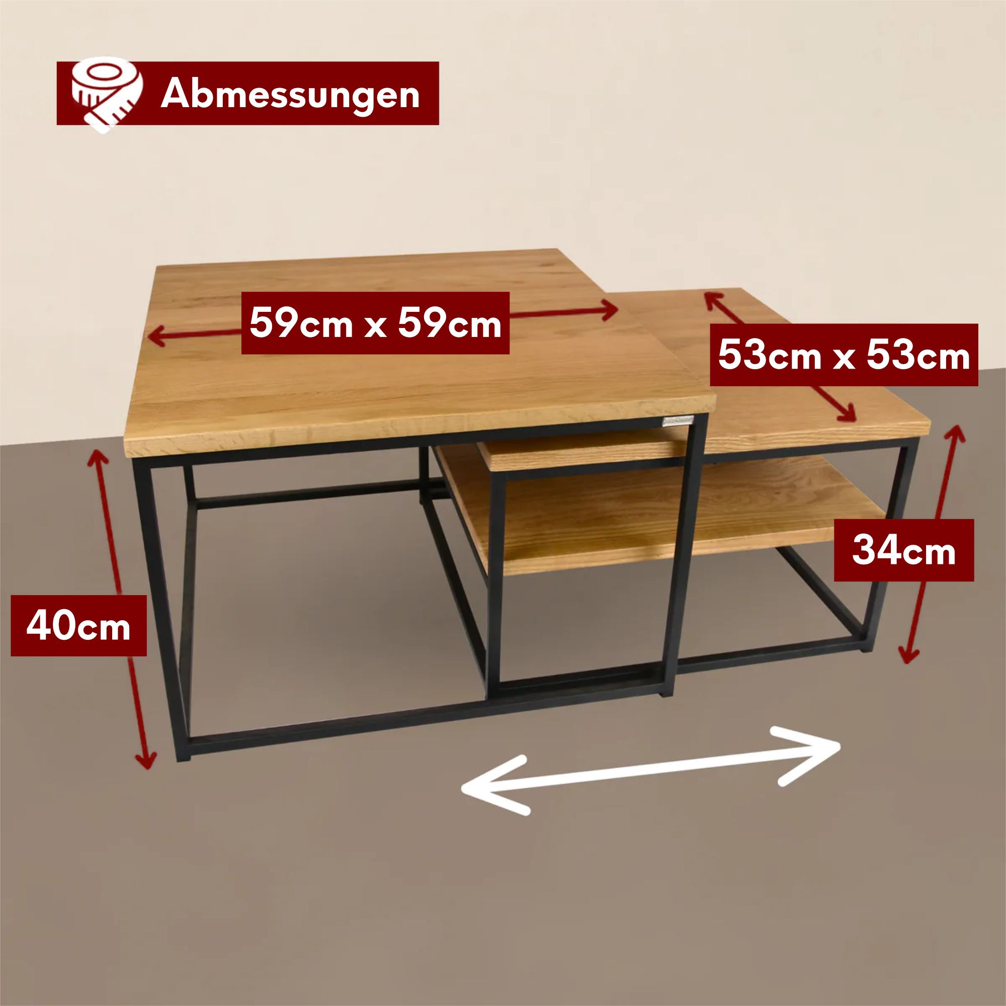 2er-Set Couchtisch aus Eiche