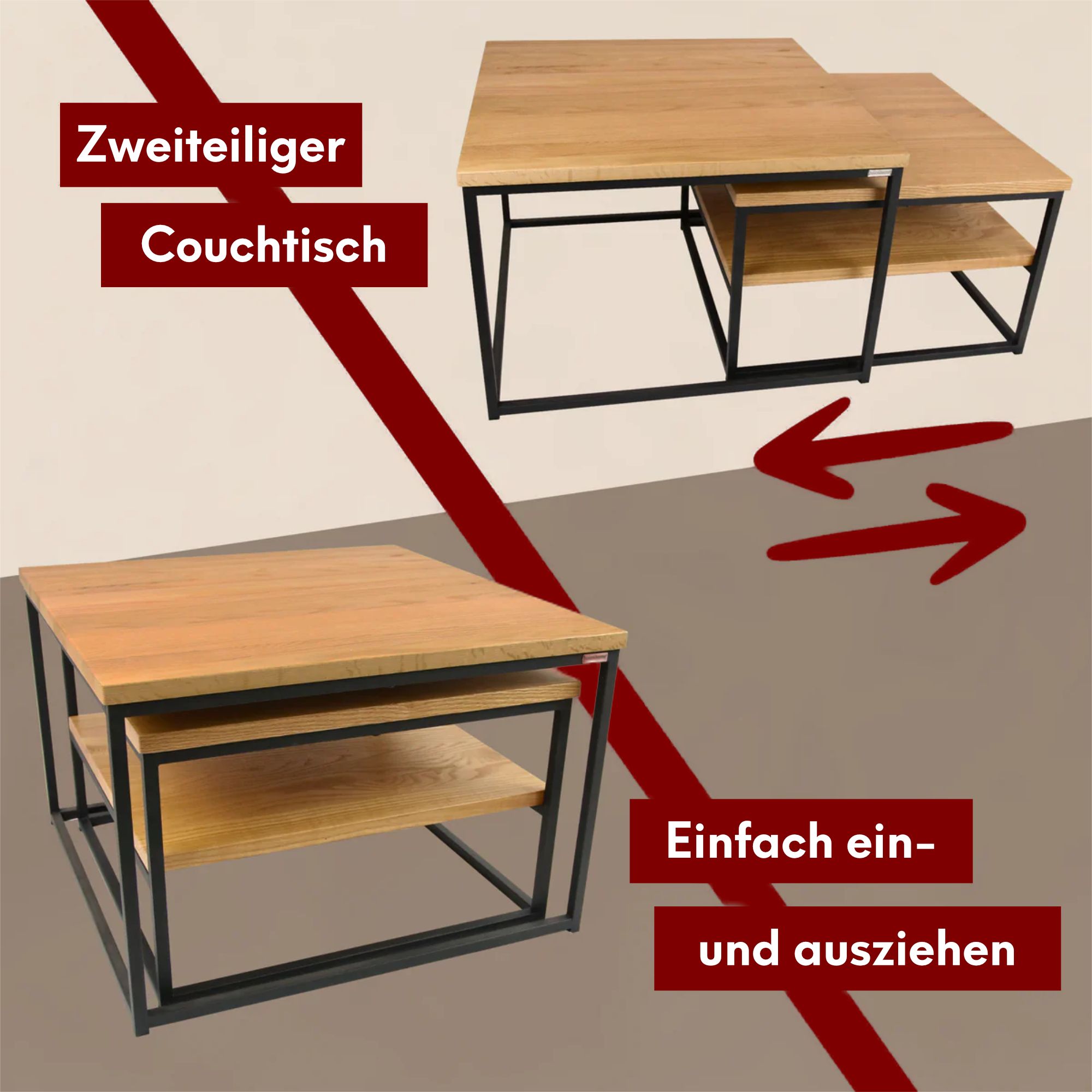 2er-Set Couchtisch aus Eiche