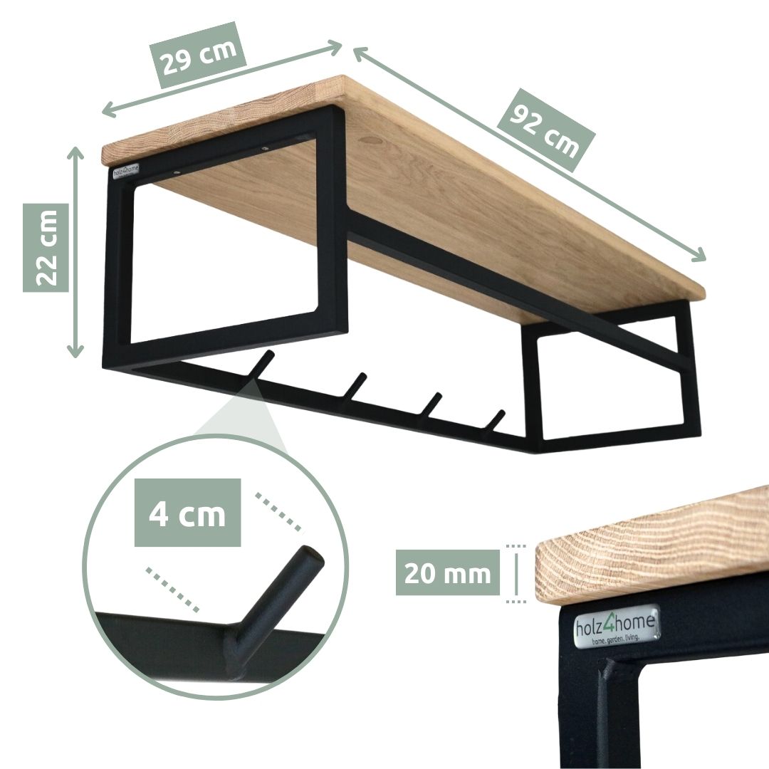 Wandgarderobe mit Ablage aus Eiche und Metall - Kleidergarderobe Flurmit Baumkante