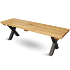 H4H124Cover Outdoor Möbel, Eichenbank 160x40x46 cm, Eichentisch 180x85 cm, massiv, 4 cm Bohlen, natur geölt, Metallgestell schwarz, wetterfest, Garten Terrasse Balkon Bank