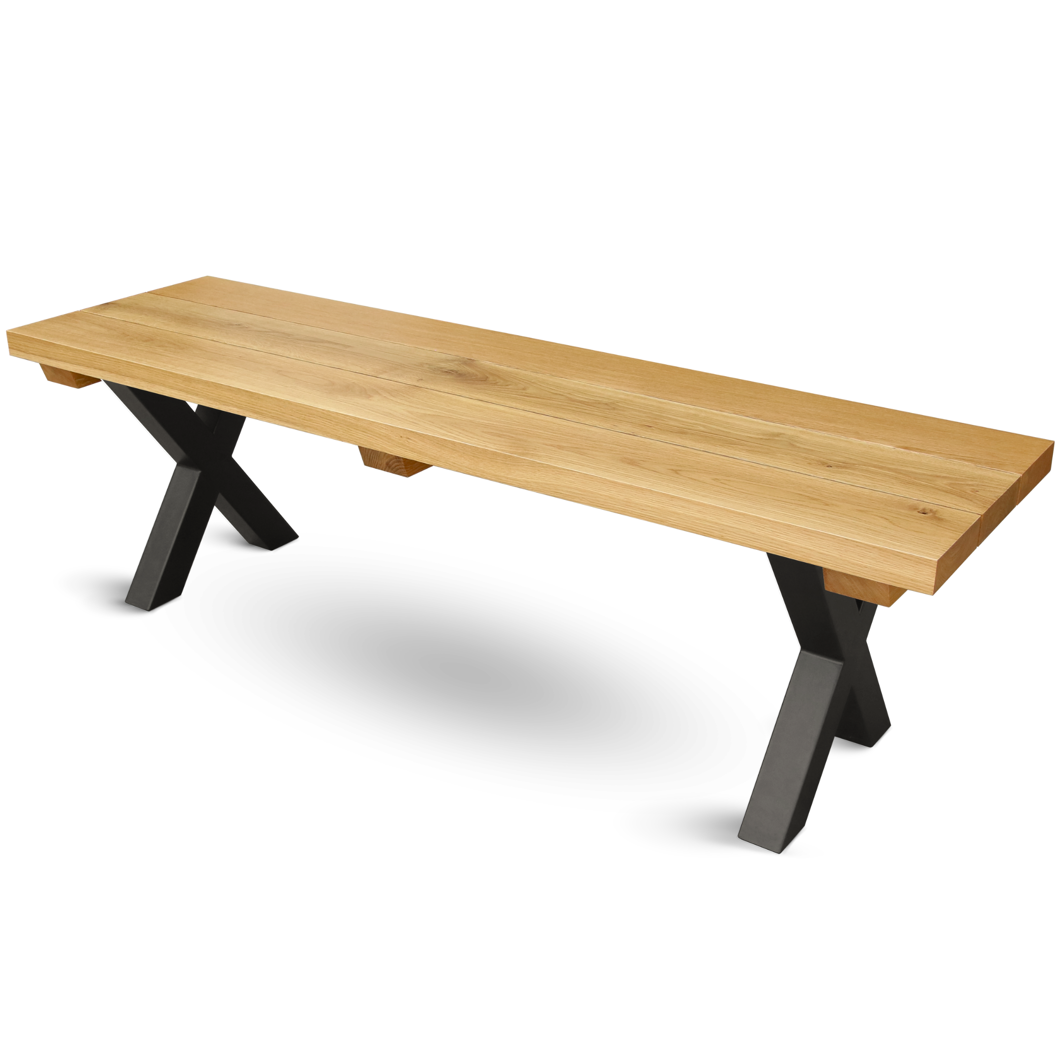 H4H124Cover Outdoor Möbel, Eichenbank 160x40x46 cm, Eichentisch 180x85 cm, massiv, 4 cm Bohlen, natur geölt, Metallgestell schwarz, wetterfest, Garten Terrasse Balkon Bank