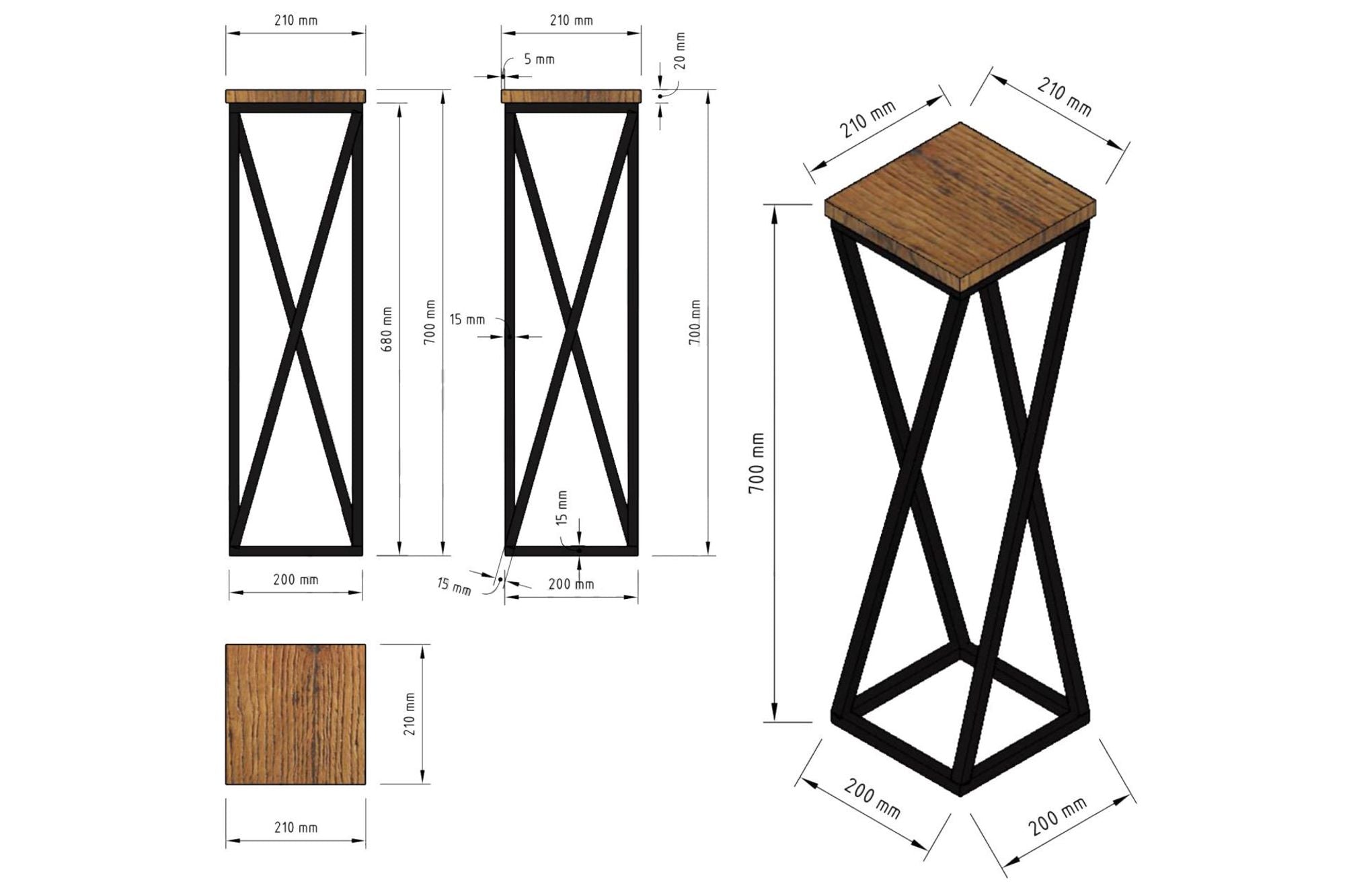 3-tlg. Dekoständer-Set mit gedrehten Streben in hellgrau geölt - 50 cm, 70 cm, 90 cm
