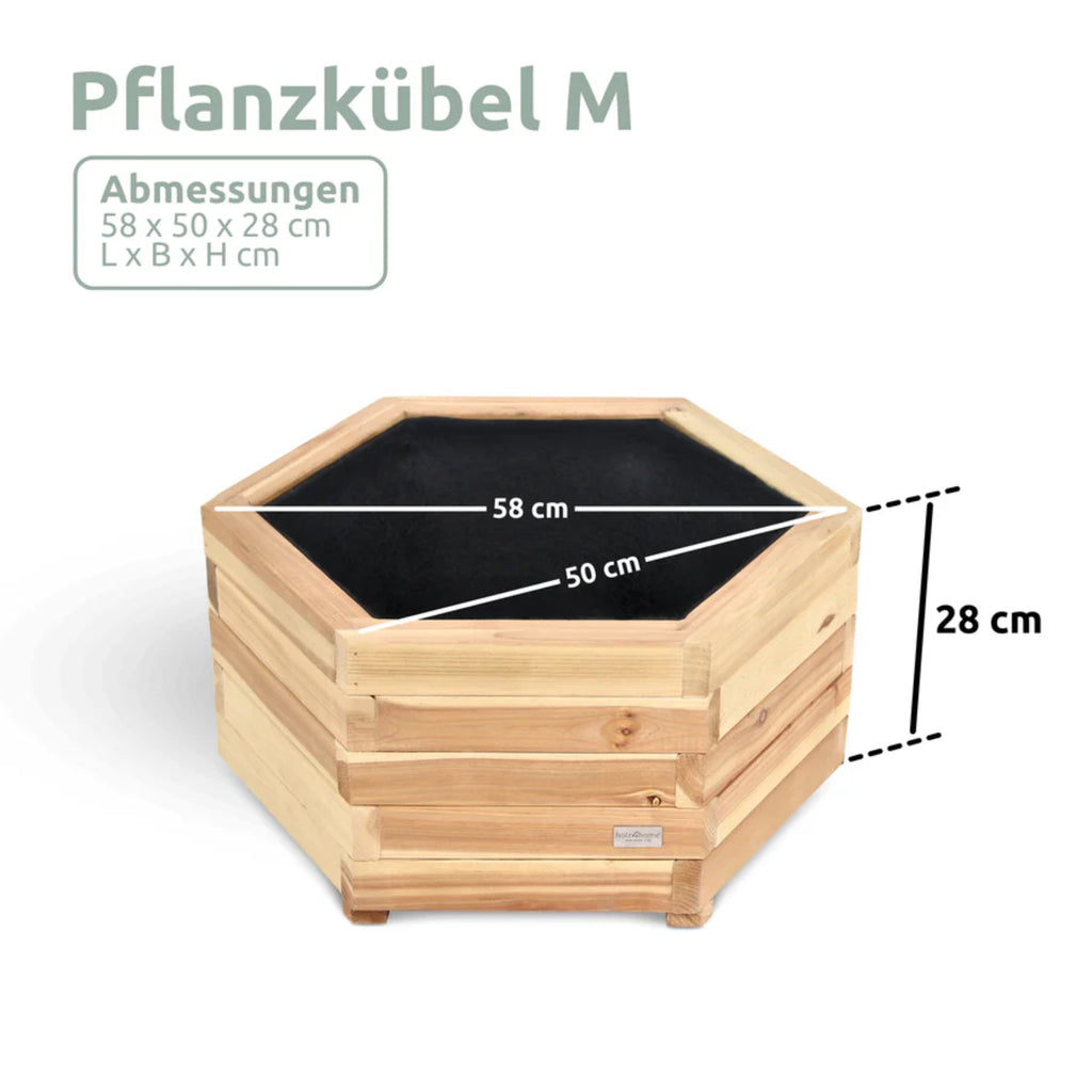 H4H153Masse_2_Bild_8 Outdoor Pflanzenkübel 6-eckig aus Kiefernholz
