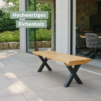 H4H161Cover_074fb0cd-c21f-4a88-9631-f59858251dbb Outdoor Möbel, Eichenbank 160x40x46 cm, Eichentisch 180x85 cm, massiv, 4 cm Bohlen, natur geölt, Metallgestell schwarz, wetterfest, Garten Terrasse Balkon Bank