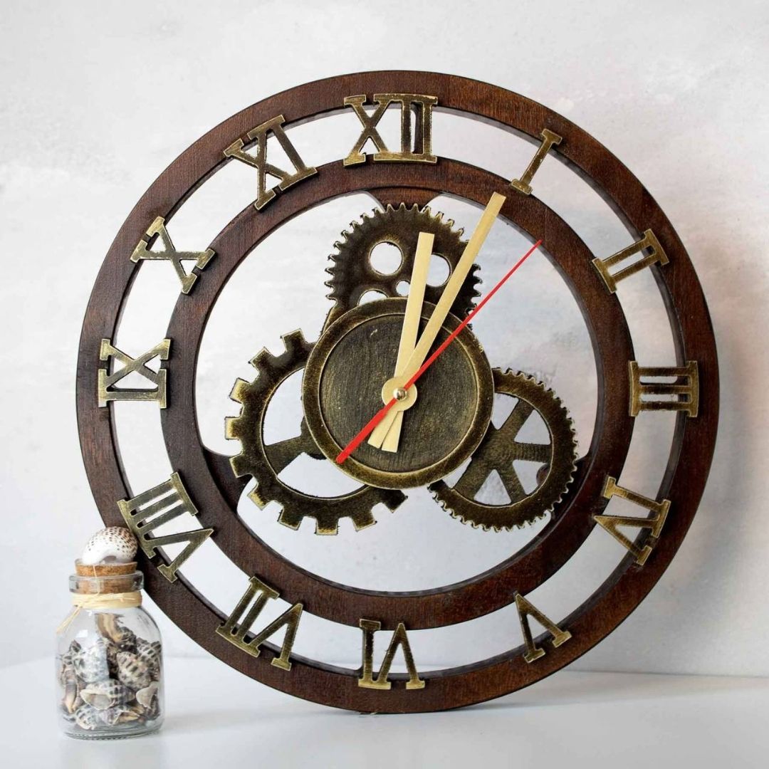 H4H166Bild Wanduhr Zahnrad aus Birkenholz