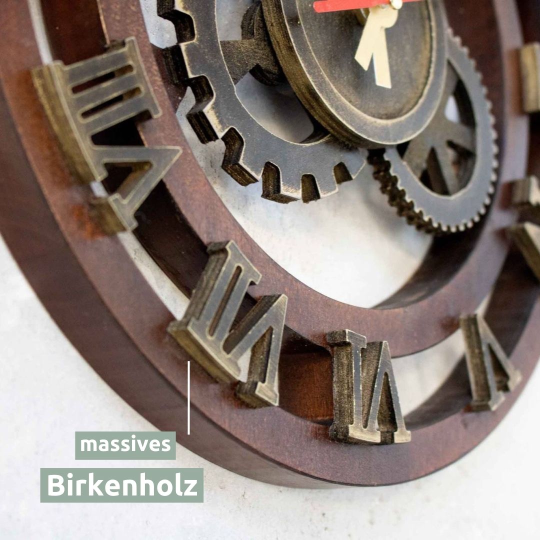 H4H166Material Wanduhr Zahnrad aus Birkenholz