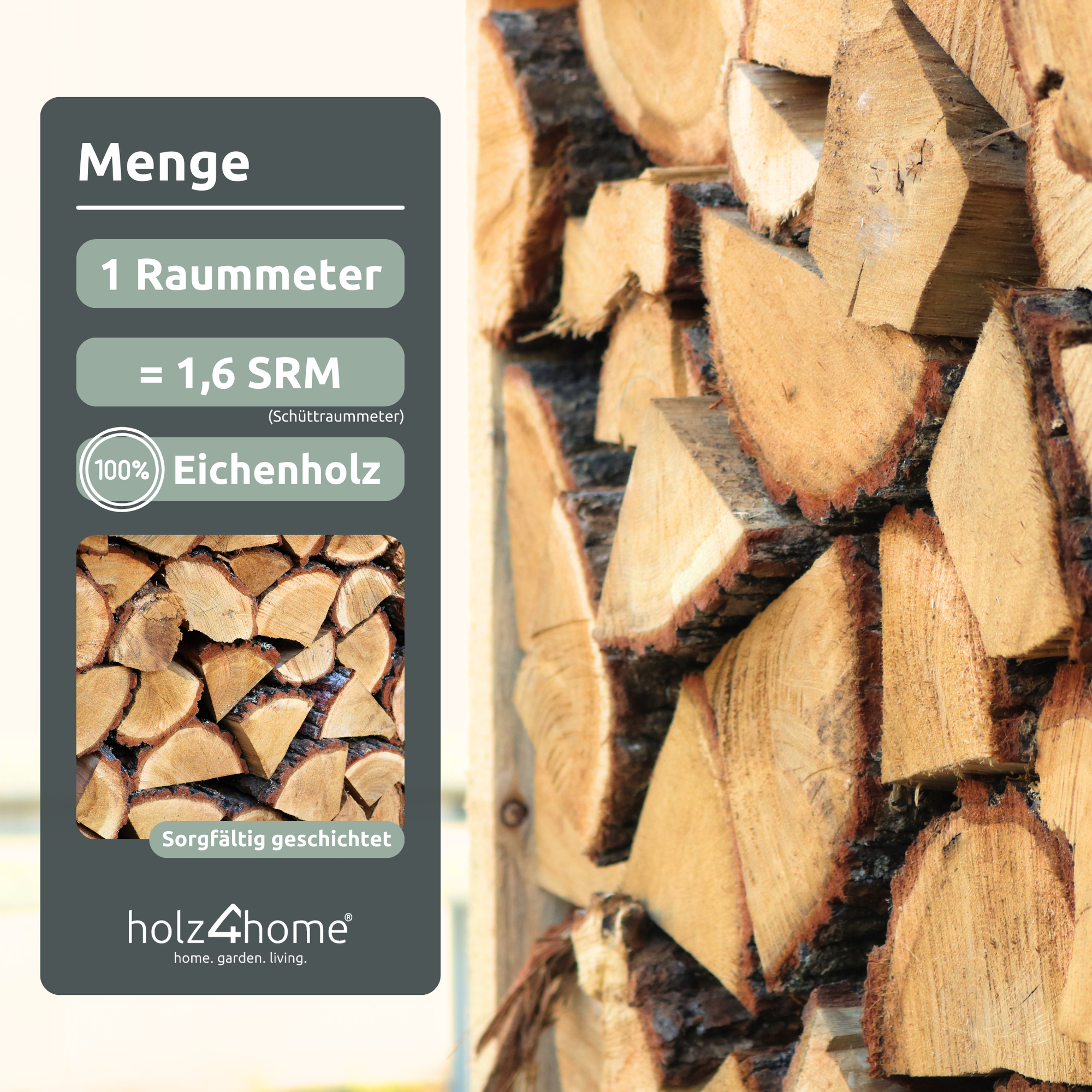 Brennholz Eiche Kammergetrocknet 25 cm 1RM/ 1,6 SRM